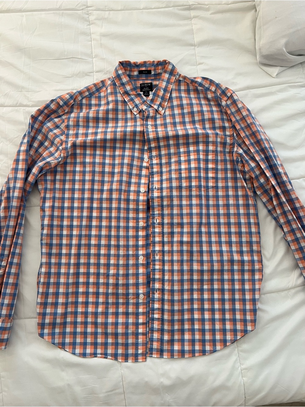 J. Crew Orange and Blue Plaid Button-Down Shirt